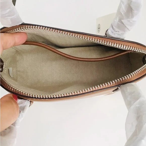 Tory Burch Emerson Dome Satchel Crossbody Bag Floral Applique NWT In Pac Leather - Picture 6 of 13